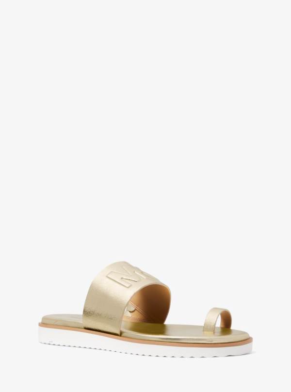 Damske Slapky Michael Kors Rosa Embossed Metallic Faux Leather Zlate - Topanky Michael Kors Levně | AROWF-4692
